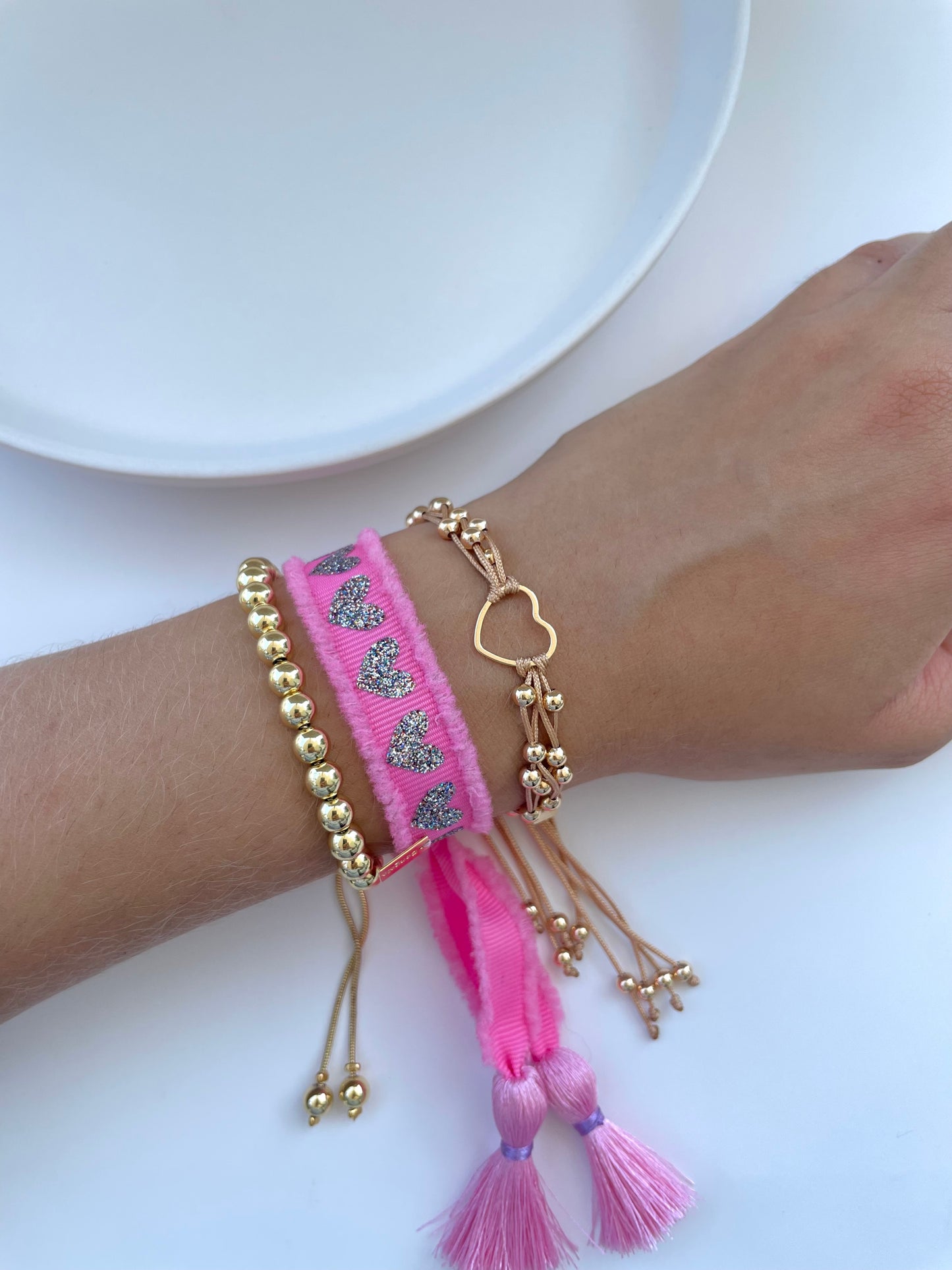 SHINY HOT PINK RIBBON BRACELET