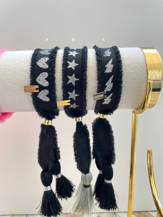 SHINY BLACK RIBBON BRACELET