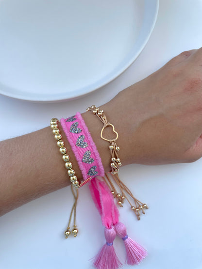 SHINY HOT PINK RIBBON BRACELET