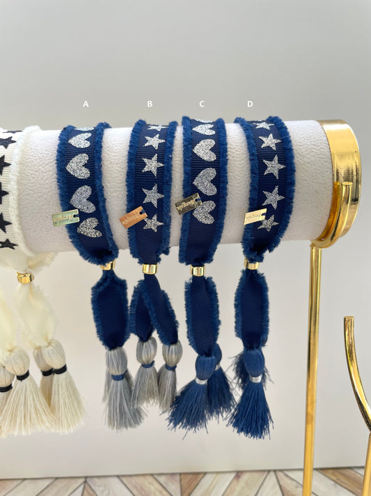 SHINY NAVY BLUE RIBBON BRACELET